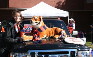 Lucy gets her picture made with this interesting Tiger setup. It was her first SEC game, and boy did she pick the right one. 