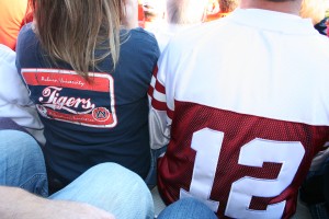 Auburn and Alabama, side by side. I am not kidding - the hatred is palpable in this stadium.
