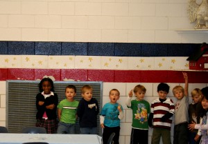 Rollie and some classmates waiting in the lunchline. 