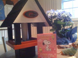 Hundred Dollar Georgia Bulldog Birdhouse Hundred dollar Georgia Bulldog birdhouse with hydrangea and cards.