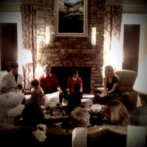 The happy couple opening their gifts. The Rainwaters sitting on the hearth between them. As my Mom would say, it was old home week.