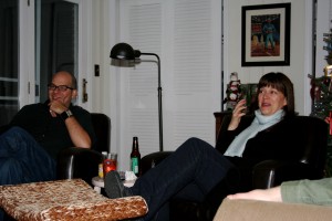 Ned and Carlie relaxing after setting things on fire.